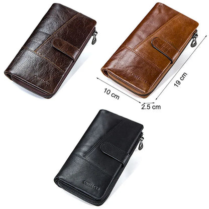 Herren Echtleder Lange Geldbörse Vintage Bifold Reißverschluss Kartenhalter Geldclip