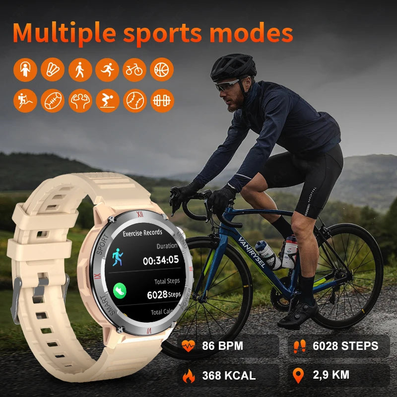 LIGE 2025 Neue männer Smartwatch Taschenlampe Herzfrequenz Blutdruck Gesundheit Überwachung Wasserdichte Intelligente Uhr Für Android IOS