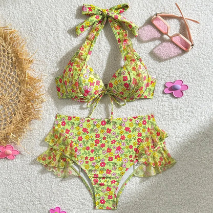 Bauchfreies Bikini-Set mit Push-up-Effekt und hohem Bund – ideal für Strand und Pool