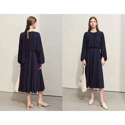 Zeitloses Damenkleid Aus Chiffon Mit Laternenärmeln Bürodamen