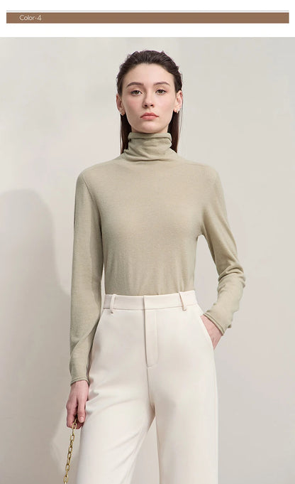 Damen-Rollkragenpullover 100 % Wolle gerade einfarbig Herbst-Winter