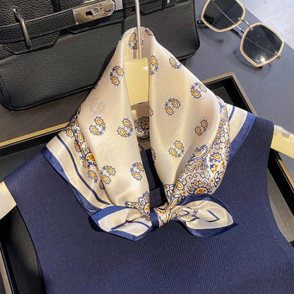 Damen Maulbeerseide Schal kariert quadratisch Halstuch Hijab Bandana bedruckt E