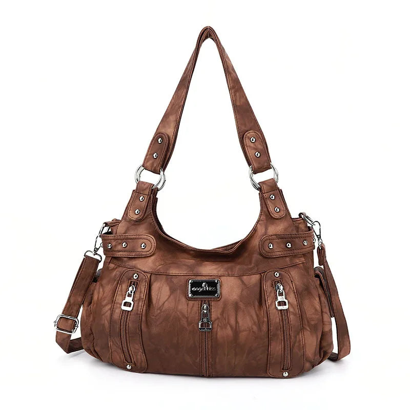 Damen-Schultertasche aus PU-Material Mit Großem Fassungsvermögen und Reißverschluss für Alltag und Freizeit