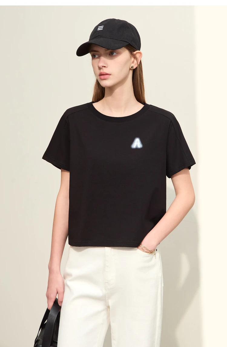 Damen T-Shirts im minimalistischen Stil mit lässigem O-Ausschnitt und Druck