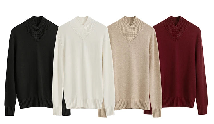 Strickpullover mit Stehkragen in mehreren Farben: schwarz, weiß, beige, rot