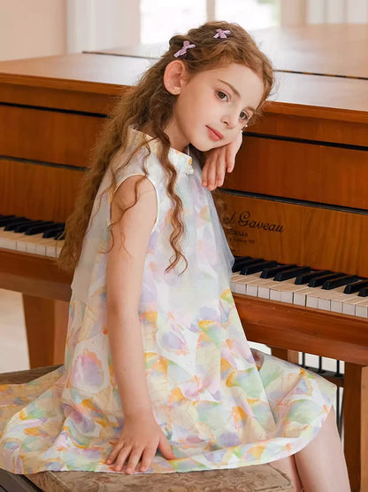 Ärmelloses Mädchen-Kleid mit Pailletten für Geburtstag oder Hochzeit in Weiß, Rosa und Dunkelgrün – festliche Kinderbekleidung