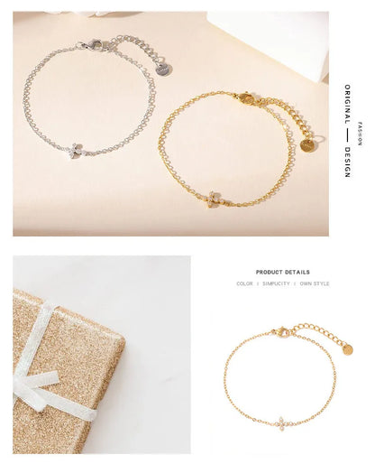 OBEAR 18K vergoldetes Edelstahl-Armband mit zierlichem Kreuz, Micro-Pavé-Armband mit kubischen Zirkonia, minimalistischer Schmuck, Geschenk für Frauen