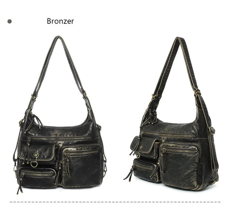 Damen-Umhängetasche Aus PU Mit Top-Griff Und Vintage-Look Schwarz Große Kapazität