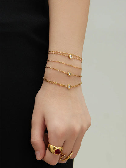 Damen-Armband Doppelkette mit Zirkonia-Solitär