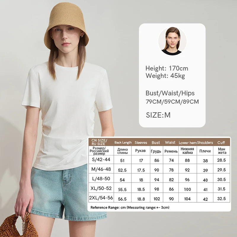 Damen T-Shirt mit Rundhalsausschnitt und gebrochenen Falten aus Modal-Baumwolle