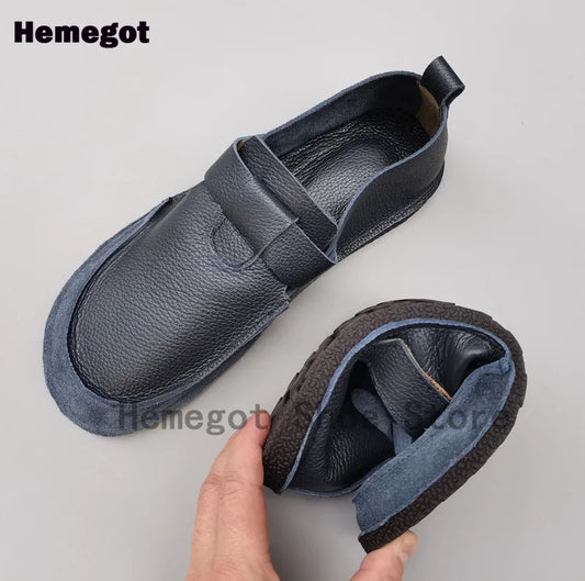 Men's Casual Shoes Soft Leather Soft Sole Anti-Slip Flat Soft Sole Breathable Round Toe Cowhide Retro Single Shoes for Summer