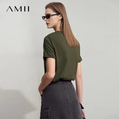 Damen T-Shirt im minimalistischen Stil mit bestickten Liebesperlen für den Sommer