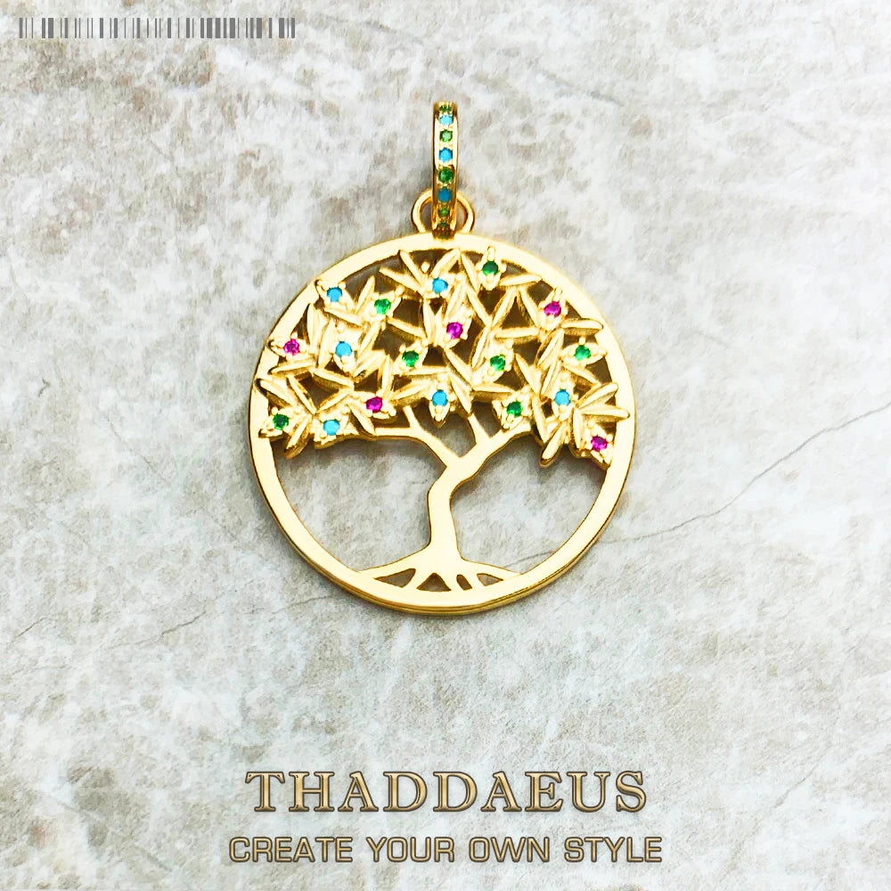 Damen-Charm-Anhänger goldener Baum Böhmen romantisch aus Sterlingsilber