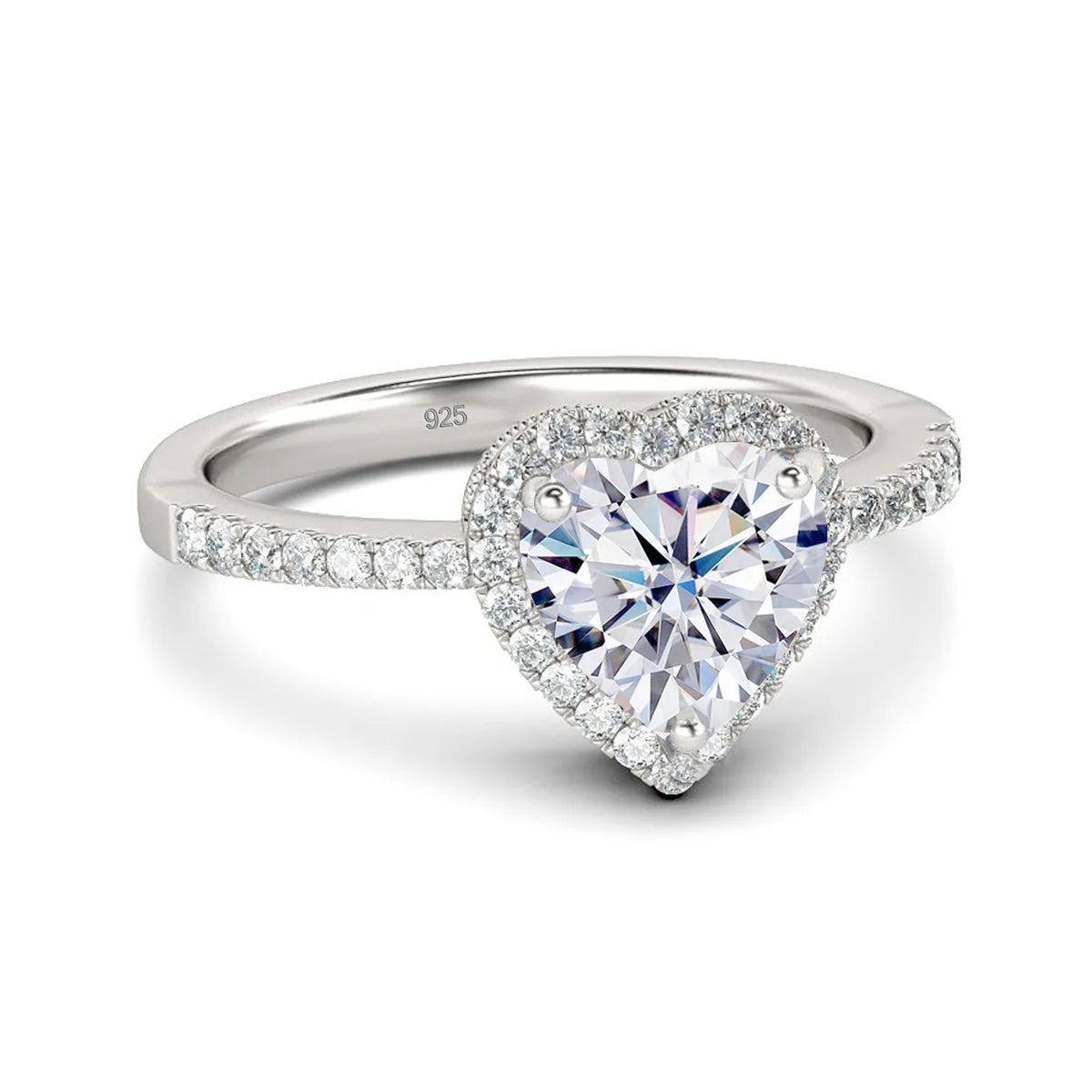 Damen-Herz-Ring Aus 925er Silber Mit 1ct Moissanit Und Zertifiziertem Schmuckstück