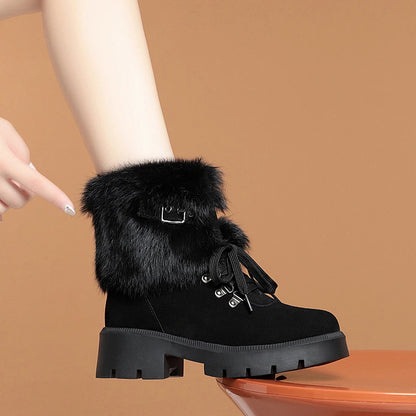 AIYUQI Women Snow Boots Platform New Rabbit Female Winter Boots Fashion Large Size Non-slip Genuine Leather Women Ankle Boots