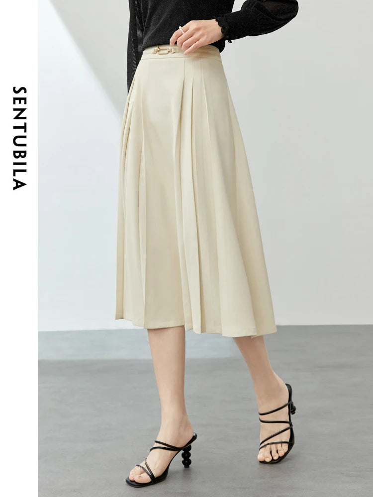 Damen Schwarzer Faltenrock mit hoher Taille im eleganten A-Linien-Stil