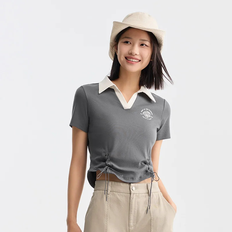 Semir Polo Shirt Frauen kurz gedruckt Retro-Stil 2024 Sommer neue schlanke Krawatte Tops