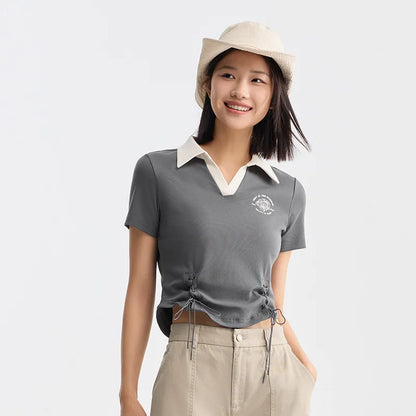 Semir Polo Shirt Frauen kurz gedruckt Retro-Stil 2024 Sommer neue schlanke Krawatte Tops