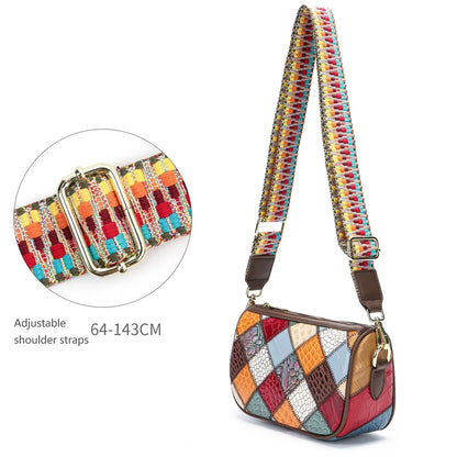 Damen-Schultertasche Patchwork-Leder Boho-Stil
