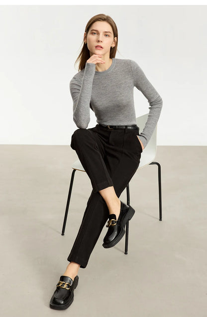 Damen-Rollkragenpullover 100 % Wolle Slim Fit elastisch Winter