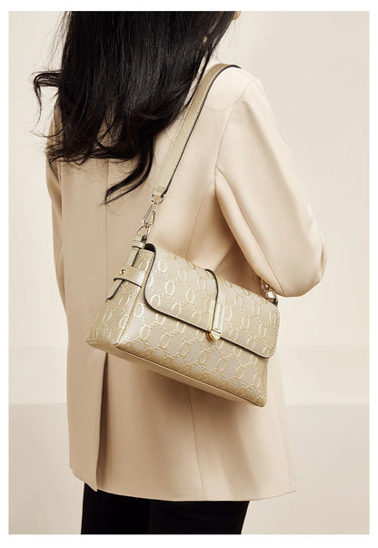 Damen Schultertasche Aus Spaltleder Mit Prägung Crossbody