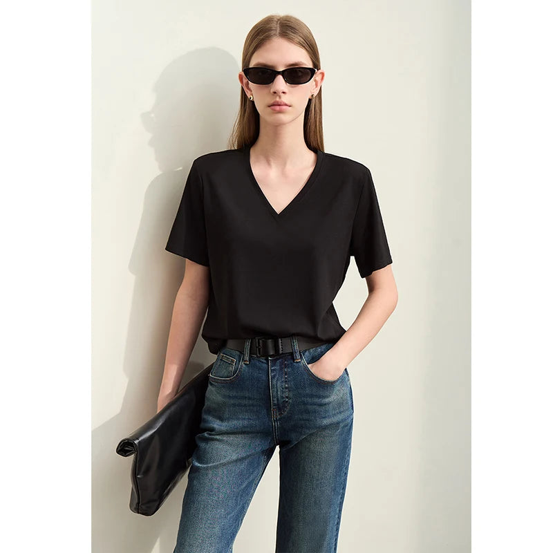 Damen Kurzarm-T-Shirts mit V-Ausschnitt und Sonnenschutz für kühles Gefühl