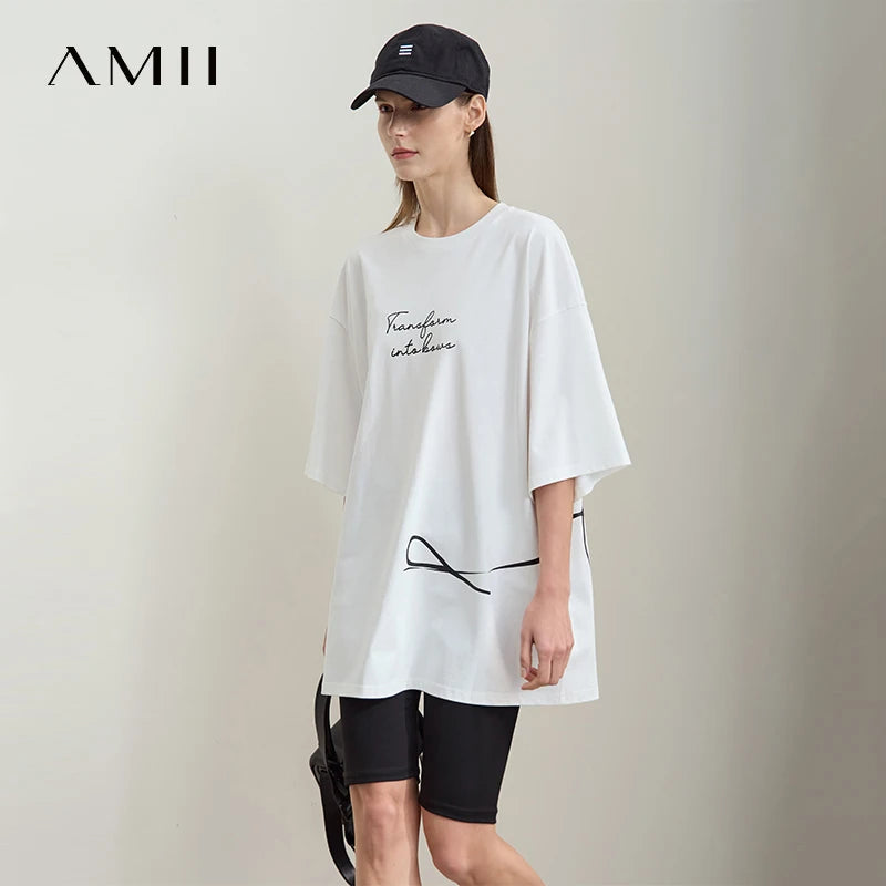 Damen T-Shirt aus ultraloch Stretch-Baumwolle mit Buchstaben-Bowknot-Aufdruck