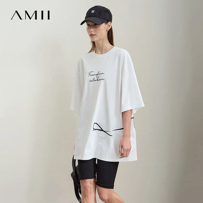 Damen T-Shirt aus ultraloch Stretch-Baumwolle mit Buchstaben-Bowknot-Aufdruck