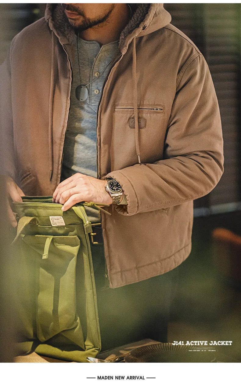 Herren Kapuzenjacke Einfarbig Sherpa-Fleece Baumwolle Taschen