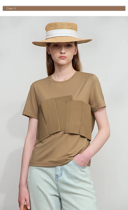 Damen T-Shirt im minimalistischen Stil mit lässigem Komfort und geradem Spleißen