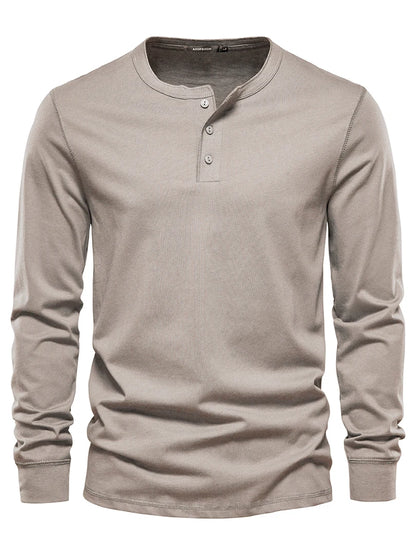 Herren Langarm T-Shirt mit Button-Down Kragen aus hochwertiger Baumwolle