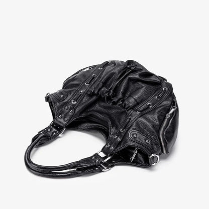 Damen-Hobo-Tasche aus Kunstleder in Silber mit Verstellbarem Tragegurt und Mehrfachfächern