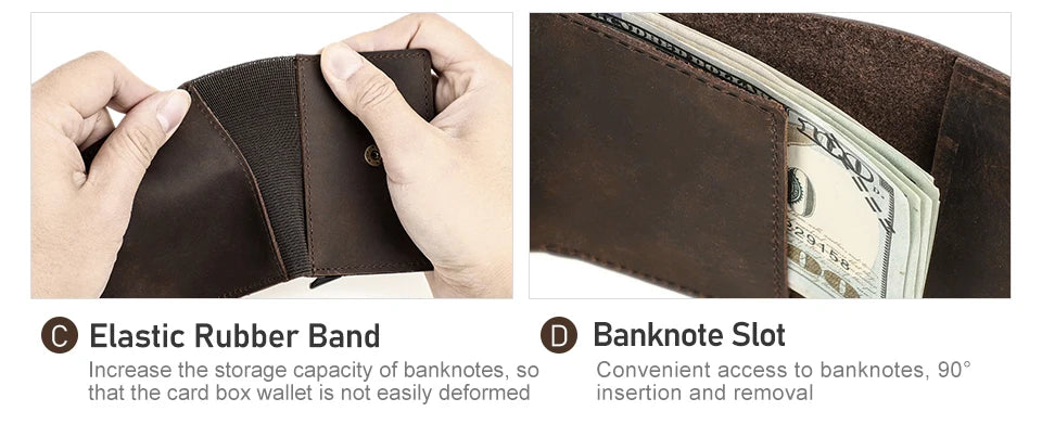 Lederkartenetui mit Gummiband und Banknotenfach, dunkelbraun