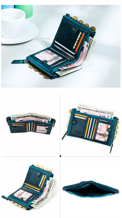 Damen Echtleder Geldbörse Bifold Vintage Portemonnaie Kartenhalter Münzbörse Geldclip