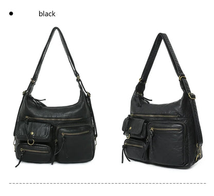 Damen-Umhängetasche Aus PU Mit Top-Griff Und Vintage-Look Schwarz Große Kapazität