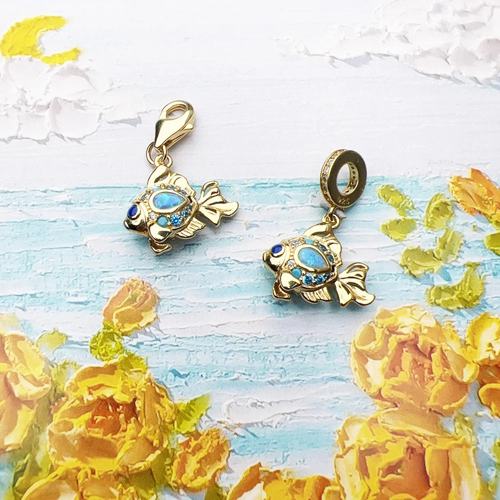 Damen-Charm bunte Fische vergoldet Sommer aus Sterlingsilber