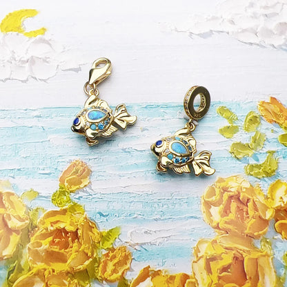 Damen-Charm-Anhänger bunte Fische vergoldet Sommer DIY aus Sterlingsilber