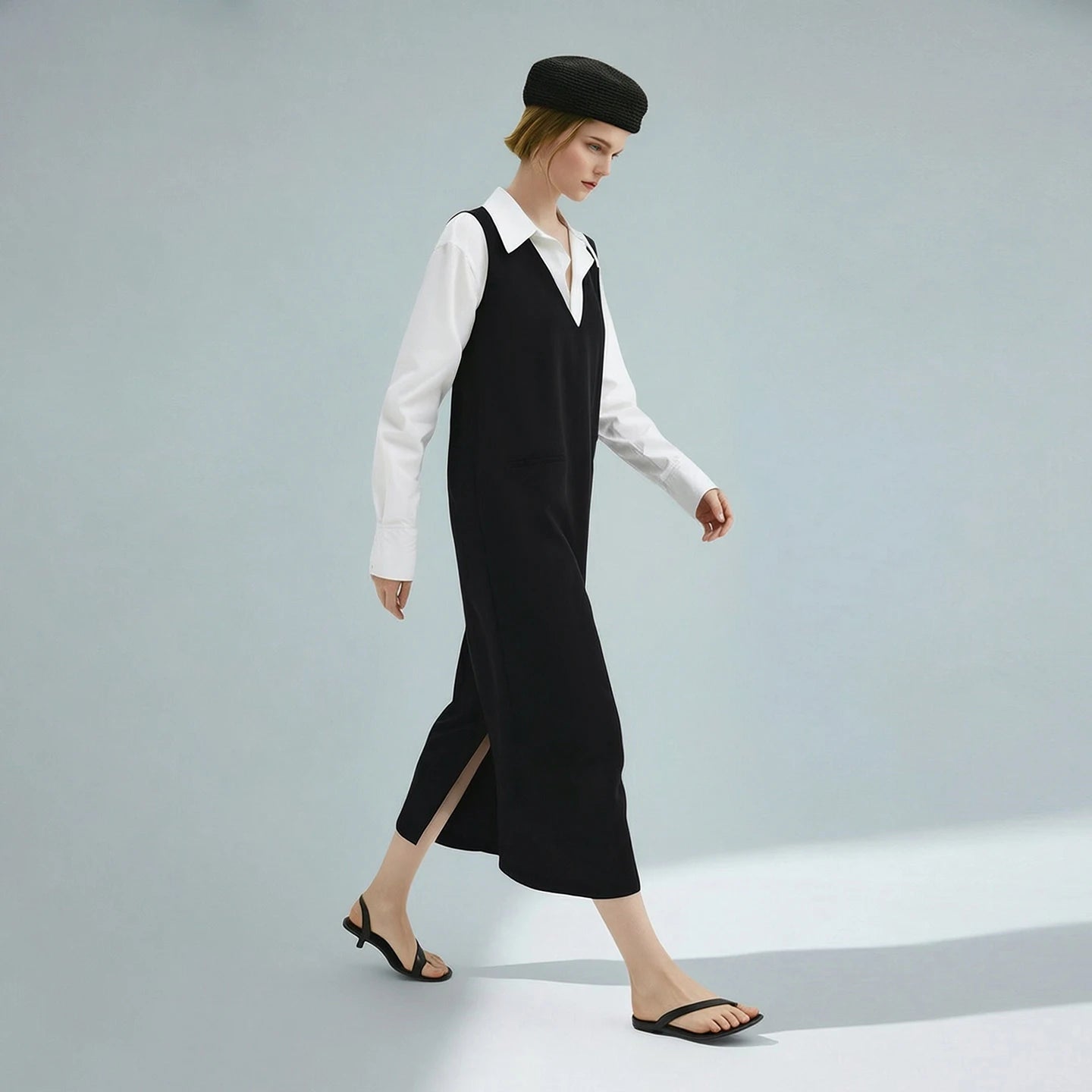 Stylisches Ärmelloses Damenkleid Mit Perlenschmuck Und Eleganter Passform