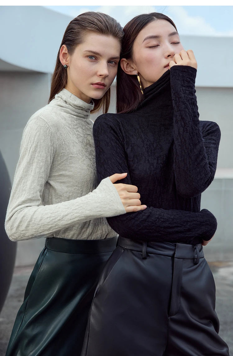 Damen-Rollkragenpullover Wolle Slim einfarbig Büro Winter