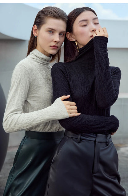 Damen-Rollkragenpullover Wolle Slim einfarbig Büro Winter