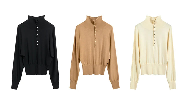 Damen-Rollkragenpullover 100 % Wolle locker Fledermausärmel Herbst