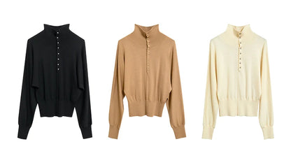 Damen-Rollkragenpullover 100 % Wolle locker Fledermausärmel Herbst