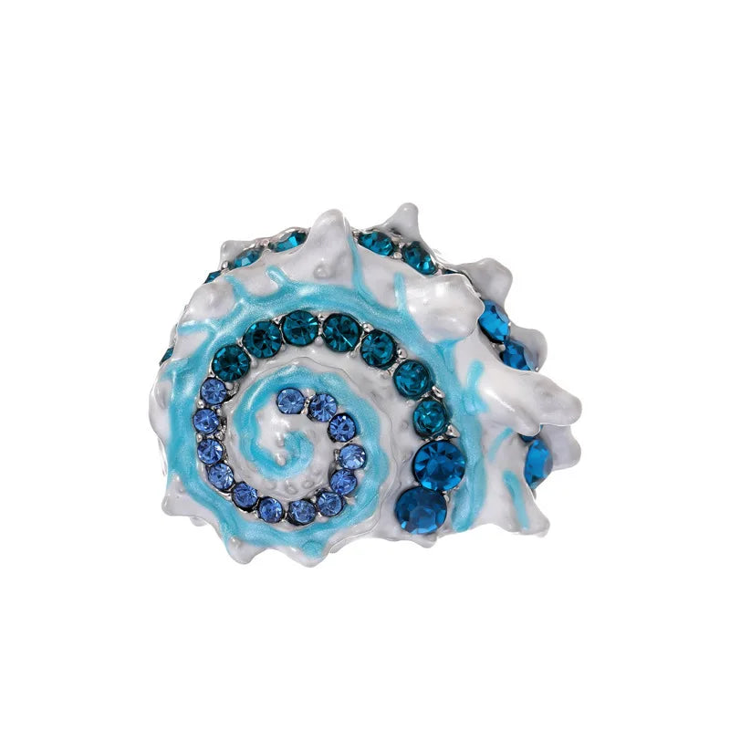 Brosche Muschel Emaille Strass Meeresmotiv Ozean Anstecknadel Damen
