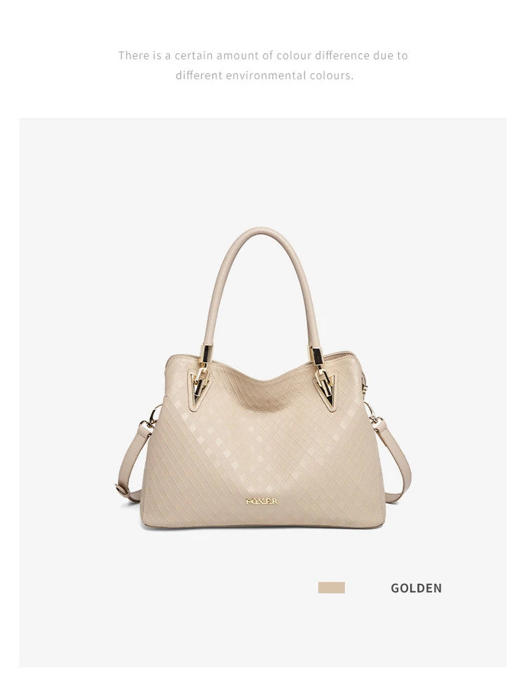 Damen Schultertasche aus echtem Leder mit Diamantprägung und Luxusdesign