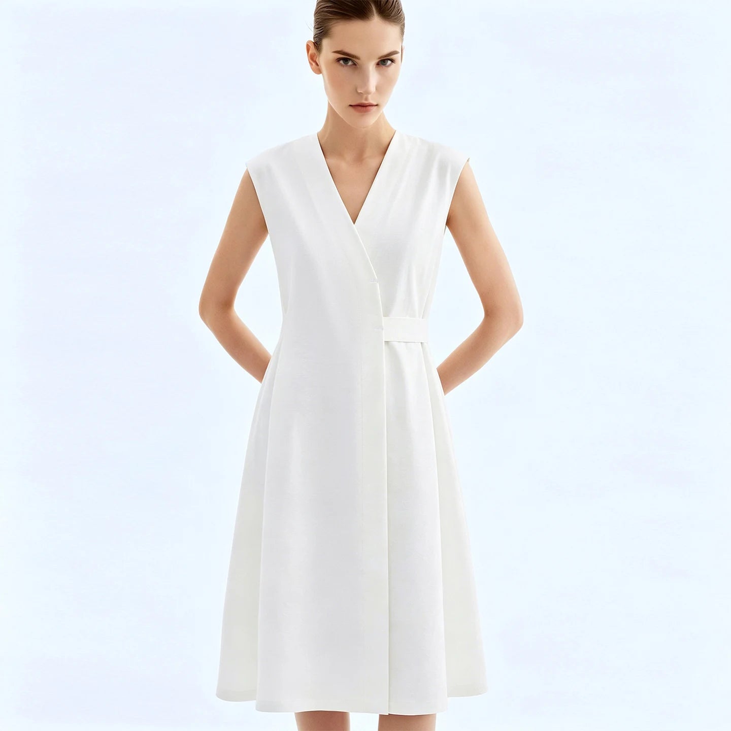 Elegantes Damen Sommerkleid Mit V-Ausschnitt Für Büro Und Freizeit