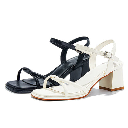 2025, neue Damensandalen, rutschfeste Mode-Sandalen mit quadratischem Absatz für Damen, große Sommer-High-Heels-Damenschuhe mit einem Riemen