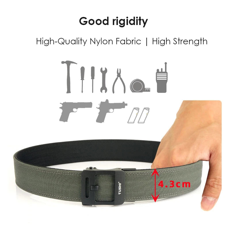 Herren Taktischer Gürtel Aus Nylon 1100D Mit Automatik-Schnalle Breite 4,3 cm Robuster Militärischer Alltags-Gürtel Grau
