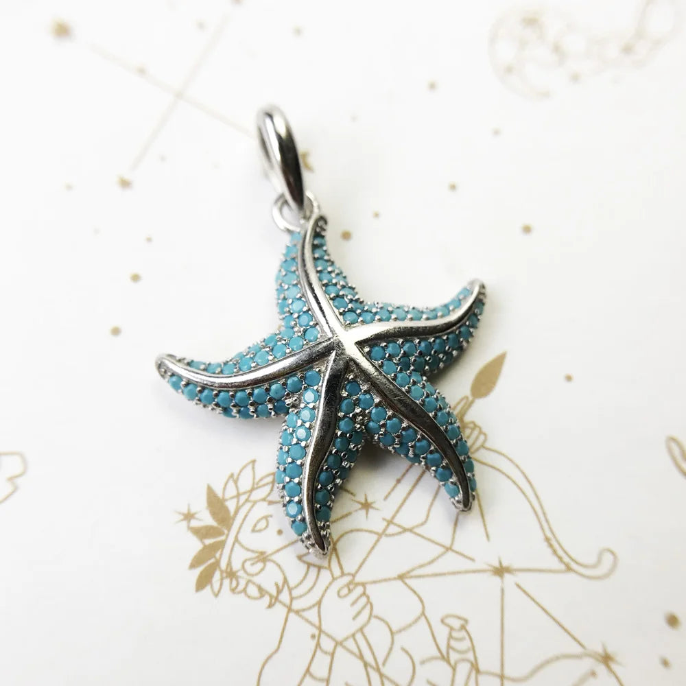 Damen-Charm-Anhänger blauer Meeresstern Tiefsee aus Sterlingsilber