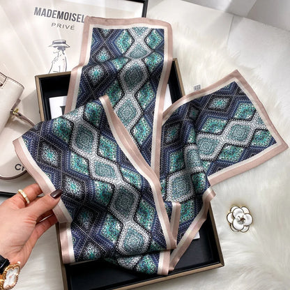 Damen Seidenschal dünn Taschenband Foulard Haarband Stirnband bedruckt F