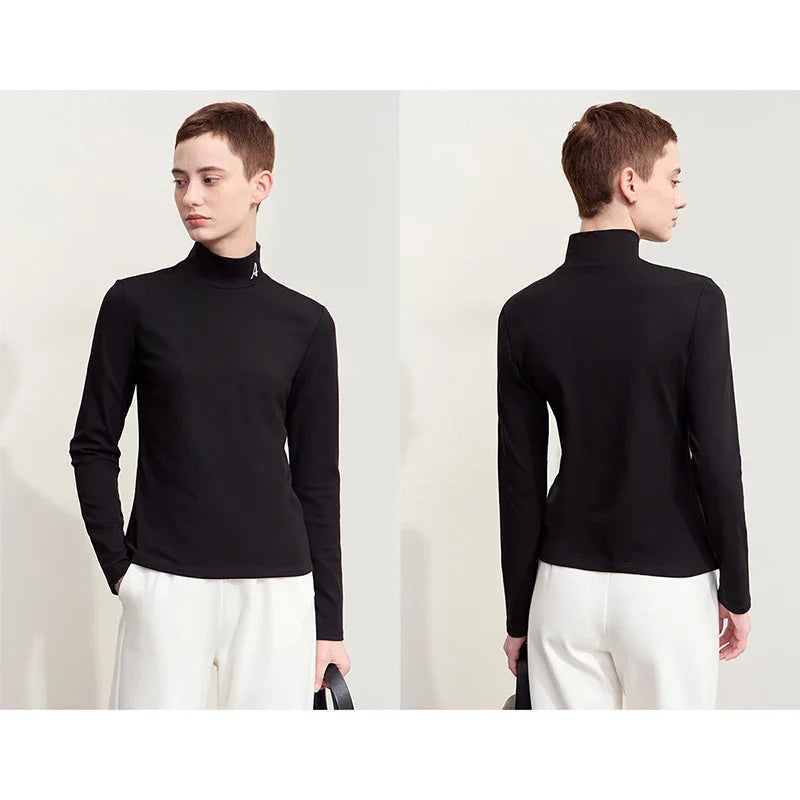 Damen Rollkragen-T-Shirt aus besticktem Fleece für warme Wintertage